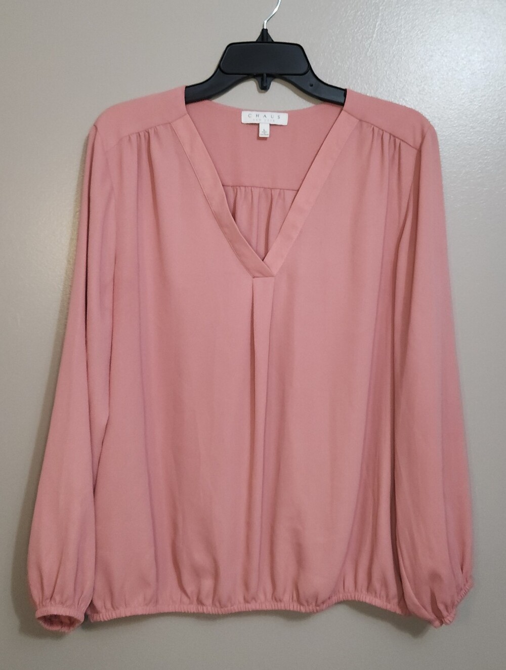 Chaus Dusty Rose V-Neck Long Sleeve Blouse Size Large